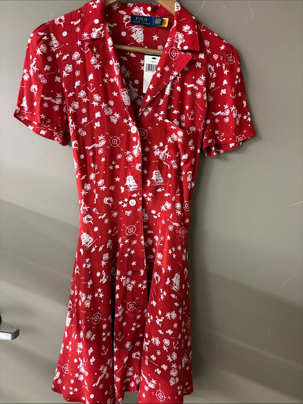 Ralph Lauren Red and White Nautical Print Shirt Dress